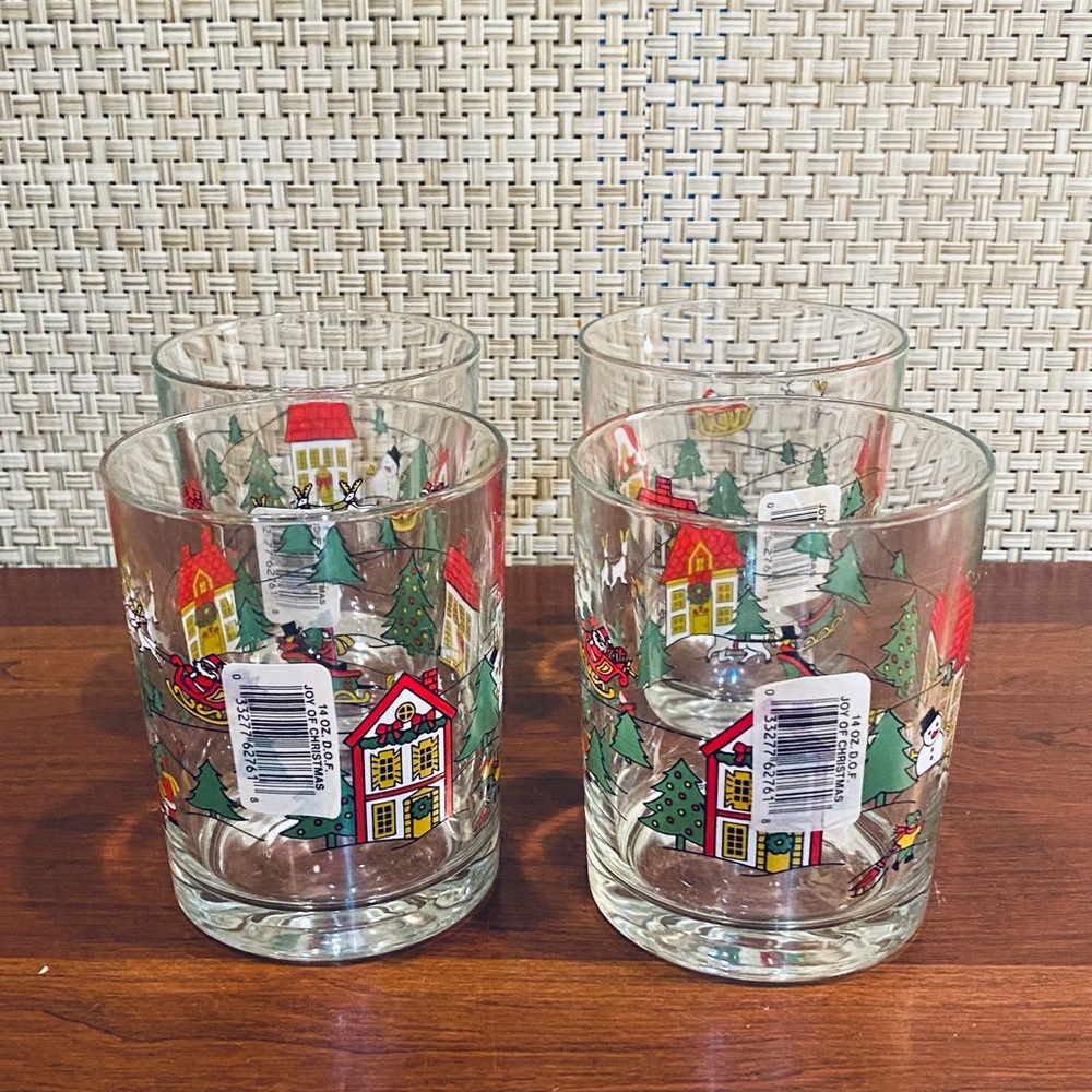 🎄🌟HP🌟VTG NIB 1980s 4 10 oz. The Joy of Christmas Old Fashioned Glasses USA